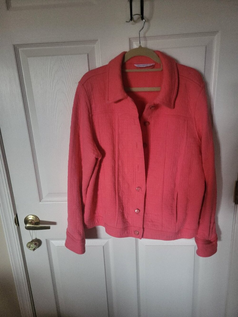 Isaac Mizrahi Live! Coral Orange Quilted Knit Jacket Shirt Jacket (Large)